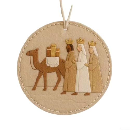 Kit de adornos de fieltro con belén de María Jesús y Reyes Magos para colgar en el árbol de Navidad y decoración del hogar de vacaciones (tres personas)