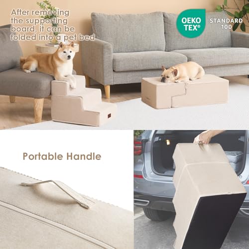 Image of EHEYCIGA Dog Stairs for Bed 18 inch H, 4-Step Dog Steps for High Bed, Pet Steps for Small Dogs and Cats, Non-Slip Balanced Pet Ramp Indoor, Beige
