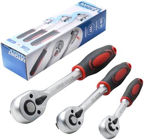 Der Erwachte 3-Piece Ratchet Set, 1/4", 3/8", 1/2" Drive Ratchet Handle, 72-Tooth, Quick-release Reversible，Drive Ratchet Socket Wrench，Chrome Vanadium Steel Made
