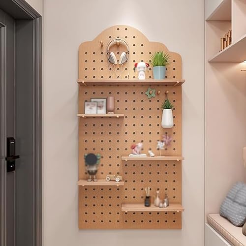 JXYQZD Pegboard Wall Organizer for Home/Craft Room/Office, Wall Mount Shelf Pegboard Organizer Kit, Wall Decorative Holder DIY Office Home Entrance Ornaments Display Holder(Natural)