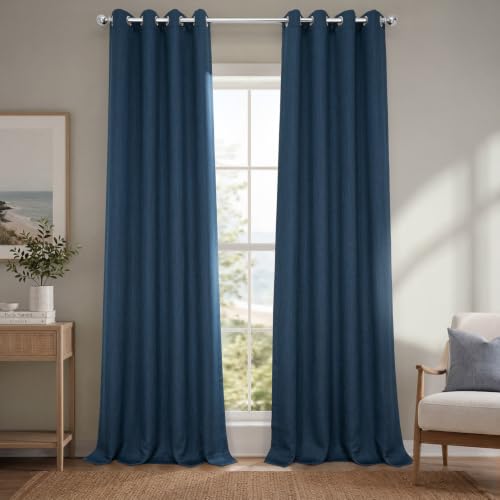 Image of HPD Half Price Drapes Grommet Linen Curtains 120 Inches Long Room Darkening Curtains for Bedroom & Living Room (1 Panel), 50W x 120L, Nightfall Navy