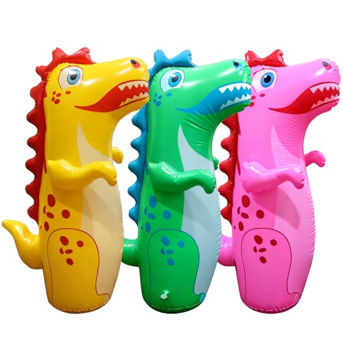 3 Pcs Inflatable Tumbler Dinosaur Punching Bag Blow up Boxing Dinosaur Bounce Back Dino Boxing Bag