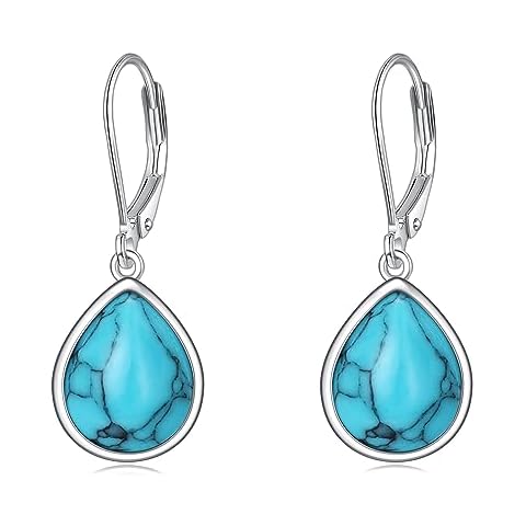 CRMAD Turquoise Earrings for Women Sterling Silver Turquoise Teardrop Earrings Turquoise Jewelry Gift for Women （Turquoise) Cover
