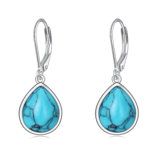 CRMAD Turquoise Earrings for Women Sterling Silver Teardrop Dangle Earrings