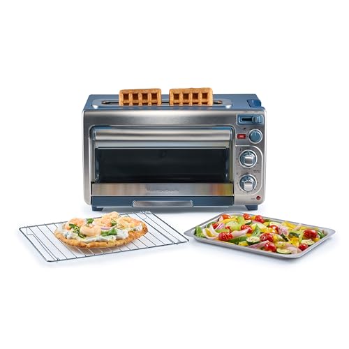 Hamilton Beach 2-in-1 Countertop Toaster Oven and Long Slot 2 Slice Toaster, 60 Minute Timer and Automatic Shut Off, Shade Selector, Blue & Stainless Steel (31158)