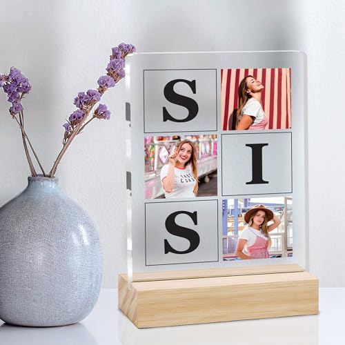 Image of Giftplease Customized Photo Frame with Text & Wooden Stand | Personalised Printed Photo Frame Gift for Sister | Birthday, Tabletop D cor | Customized Photo Gift (6x8 Inches) SIS 03