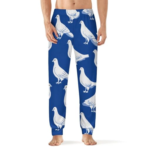 White Doves on Blue Men's Pajama Bottoms Sleep Lounge Soft Comfy Pants Sleepwear