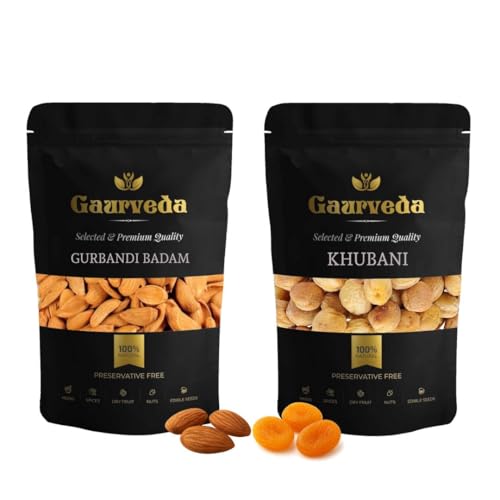Image of GAURVEDA Gurbandi Badam and Khubani Combo Pack | Premium Almonds & Dried Apricots | Healthy Snack | Rich in Nutrients & Antioxidants | 50 Grams Each