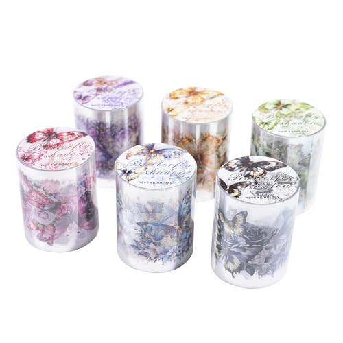 Alideco 6個 マスキングテープ かわいいロ花 植物 葉 透明な耐水性 インク50mm幅×2m巻 PET 粘着 テープ 広幅 DIY おしゃれ マステ シール (menghuandieying)