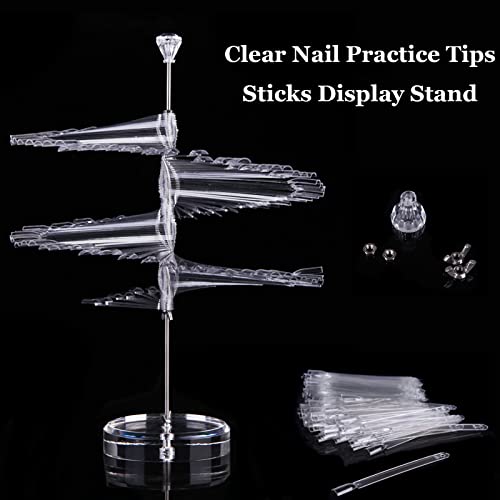 Aremod 120Pcs Nail Art Color Chart Display Stand Clear False Nail Practice Tips Sticks Spiral Display Shelf Nail Practice Tool For Salon Polish Gel Show(Clear) #TOP2