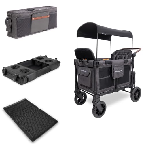 Image of Wonderfold W4 Luxe Pro Bundle - 4-Seater Stroller Wagon with All-Weather Mat, Flex Snack Tray, and Parent Console, Safety-Certified with 5-Point Harnesses - Gray