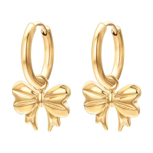 Vissen Boucle D'Oreille Pendante Plaqué Femme Boucle D'Oreille Noeud Papillon Or 18k Ronde Bijoux