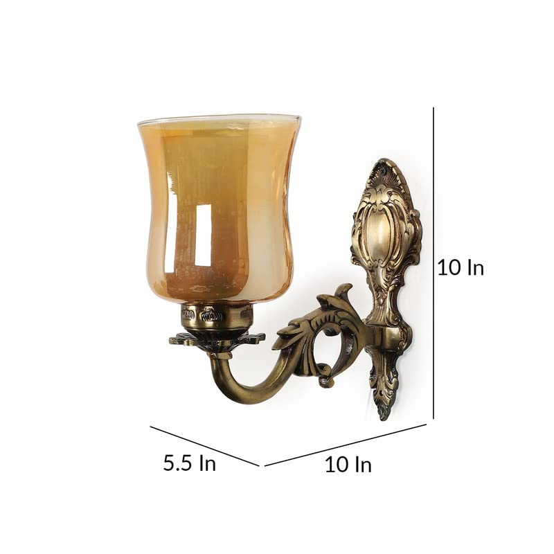 Image of ELIANTE Antique Brass Metal Wall Light with Glass Shade - Vintage Decorative Wall Lamp for Living Room Bedroom Hallway Dining Decor | 3 Years Warranty | Free - LED LAMP