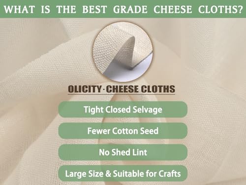 Image of Olicity Cheese Cloths, Grade 90, 27 Sq Feet, Reusable Cheese Cloth with Closed Edges Unbleached Cotton Cheesecloth for Straining, Fine Mesh Fabric Muslin Cloth for Cooking, Rice,Sushi,Crafts - 3 Yards