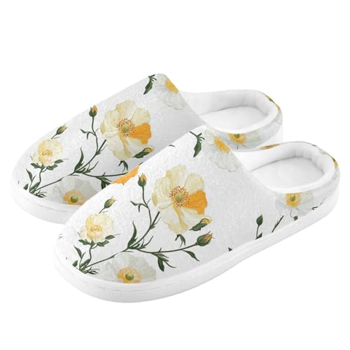 JUNZAN Sweet Portulaca Grandiflora White Womens House Cotton Slippers Soft Memory Foam Indoor Slippers for Spa Funny Presents 6-74
