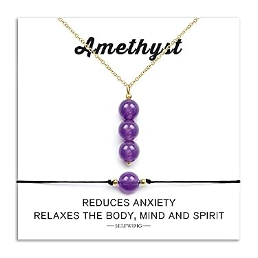 AMAZON - Amethyst Crystal Necklace & Bracelet Set Natural Healing Gemstone Pendant Necklace and Braided Beaded Bracelet Handmade Purple February Birthstone Jewelry Spiritual Gifts for Women Girls