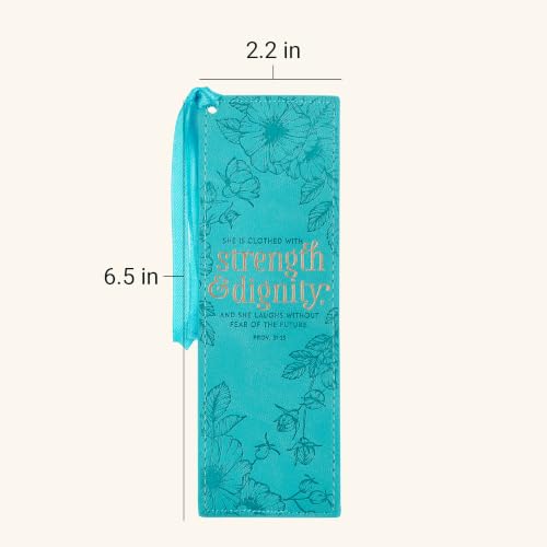 Image of Christian Art Gifts Faux Leather Scripture Bookmark: Strength and Dignity