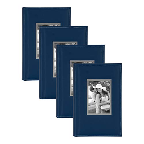 DesignOvation Sleek Blue Faux Leather Photo Album, Holds 300 4x6 Photos, Set of