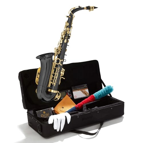 Mendini By Cecilio Tenor Saxophone - B Flat Black Golden Lacquer Saxophone for Beginner Musicians...