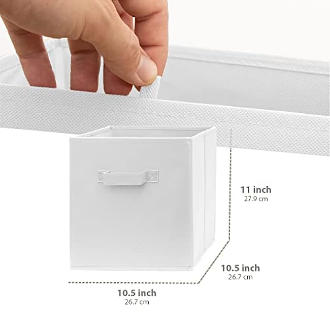 Pomatree Storage Cubes - 11 inch Cube Storage Bins (9 Pack) | Foldable Cubby Organizer Bin for Closet, Clothes and Toys | 2 Reinforced Handles | Fabric Basket Bin (White)