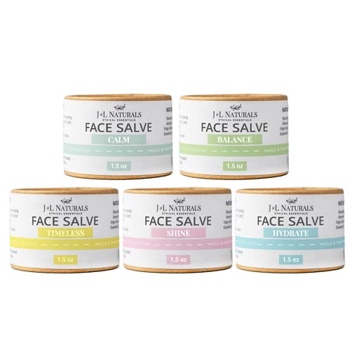 J&L Naturals Sustainable Face Salve Moisturizer for Combination Skin & Oily Skin | Organic Ingredients, 100% Natural | Cruelty Free, Vegan, Paraben Free (Variety, 1.5 Oz (Pack of 5))