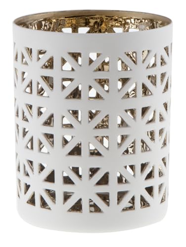 Porte-photophore en Porcelaine ajourée Ø 6 cm H 7,8 cm - Extérieur Blanc, intérieur doré - Cereria Di Giorgio