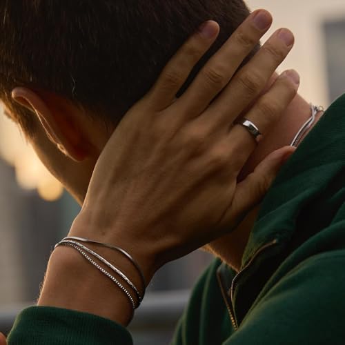 Men's Silver Bracelet Set: 3 PCS Tiny Snake Chain Link Bracelets Non Tarnish Stainless Steel Jewelry for Men Women 6.5/7/7.5/8/8.8/9 Inch Cool Silver Stack Bracelet Gifts for Boyfriend or Dad2