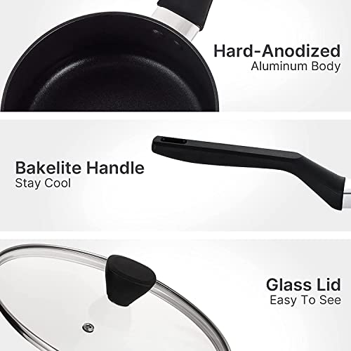 Qstar 3.5Qt Nonstick Hard-Anodized Aluminum Saucepan In Black With Lid And Cool Touch Handles (3.5Qt Saucepan) #TOP2