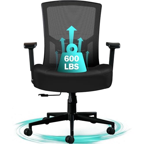 Image of Big and Tall Office Chair 600lbs, Ergonomic High Back Computer Desk Chair for Heavy People with 2D Adjustable Waist Support and Heavy Duty Metal Base Mesh Chair