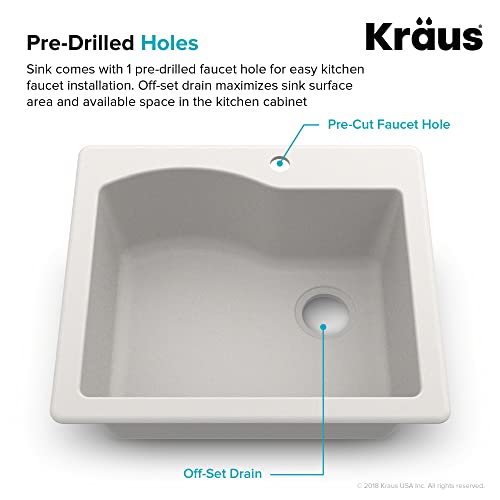 Kraus KGD-441BLACK Quarza 25 Inch Drop In Or Undermount Kitchen Sink, Single Bowl Granite Black Kitchen Sink thumb #2