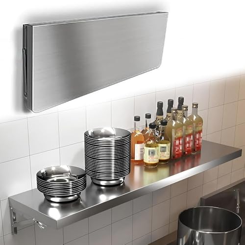 Estante plegable de acero inoxidable para concesiones, mesa de servicio desplegable para montaje en pared, estante flotante para la lavandería que ahorra espacio (50 x 25 cm) para el hogar y eventos