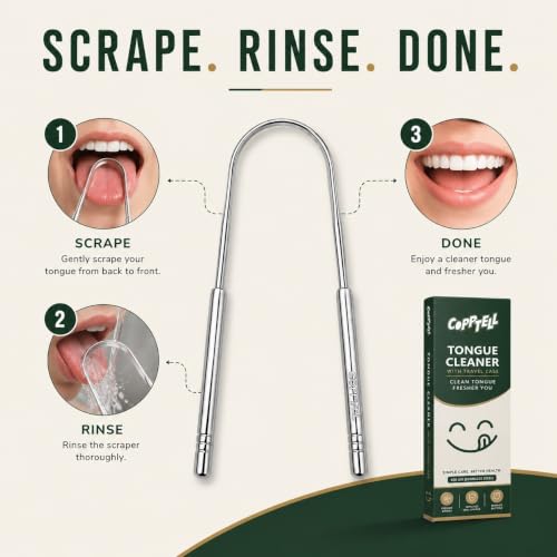Image of Stainless Steel Tongue Cleaner (3 pieces, 2 U-shaped and 1 single handle) with Travel Case | Rustproof Tongue Scraper for Fresh Breath, Bad Breath Removal & Daily Oral Care for Men & Women