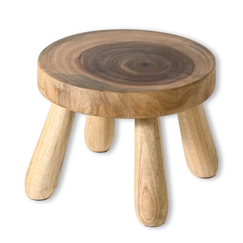 ABBI NIMO Small Short Solid Wood Step Stool, Natural Growth Ring Wood Stool for Adults, Kids and Toddlers, Simple Minimalist Riser for Plants and Home...
