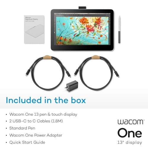 Image of Wacom One 13 Touch, Drawing Tablet with Full HD Laminated Touchscreen & Pen | Small pen display with touch for beginners and students learning digital art, animation & design on Windows, Mac & Chromebook