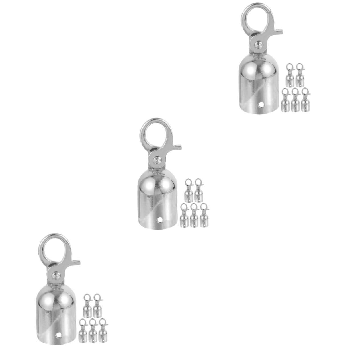 Uonlytech 3sets Concierge Post Hook Rope End Cap with Hook Velvet Ropes End Cap Rope Stopper End Balls Rope Hook Stanchion Post End Cap Stopper Cord Rope Ends Cord Hook Silver Zinc 6pcs*3