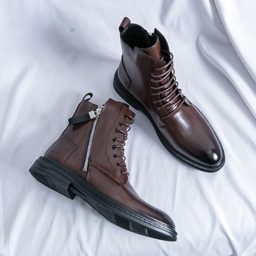 Men's Casual Leather Low Heel Lace Up Ankle Boots with Side Zipper Comfort High Top Dress Chukka Boots for Business Office3