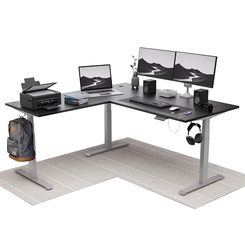 Image of Intellidesk Studio L Shaped Standing Desk Corner Electric Height Adjustable Standing Desk, Sit Stand Computer Workstation with 3-Stage Triple Motor System (White+Black, 60(M) * 30 * 60(R) Inches)