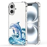 YEPO Cute Case for iPhone 16 Dolphin Clear, Shockproof Soft TPU Protector Flexible Cartoon Design Mobile Phone Cover Girls Cases for iPhone 16 Kids