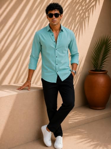 Image of Zilcon Men's Solid Coffee Brown Casual Cotton Blend Shirt