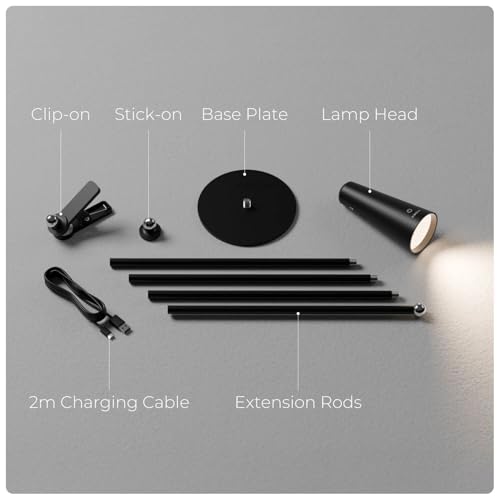Image of Xech Acrylonitrile Butadiene Styrene LED Table Lamp for Study with Multiple Attachments 5 in 1 Rechargeable Desk & Floor Lamp Adjustable Brightness USB-C Powerful Neodymium Magnets Magneto II XL Black
