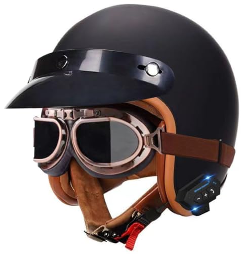 Casco jet abierto con bluetooth moto retro scooter ciclomotor con gafas