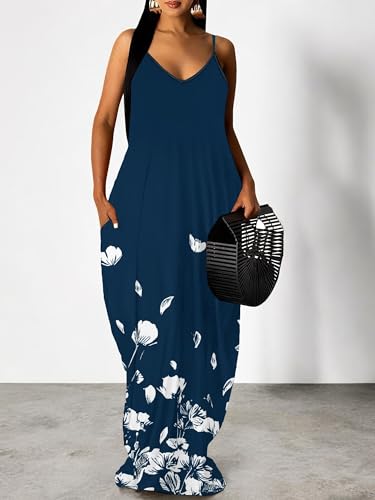 Image of SUZONANA Women Plus Size Summer Maxi Dress Spaghetti Strap Loose Sundress