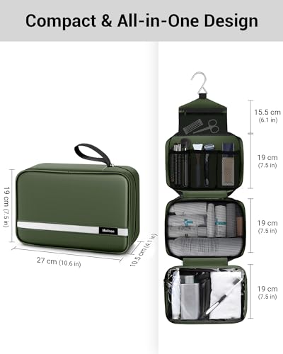 Image of Maliton Toiletry Bag for Men & Women Travel Toiletry Bag Hanging Toiletry Bag Hygiene Organizer with 4 Compartments Waterproof Bathroom Shower Bag Large Toiletries Travel Bag (Olive Green)