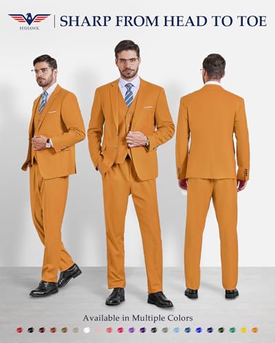 Hihawk Men's 3 Piece Suit with Tie, 2 Button Slim Fit Solid Blazer Jacket Vest Pants, Business Wedding Party Suits for Men2