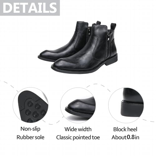 Mens Leather Dress Chelsea Ankle Boots With Double Side Zip Classic Retro Comfortable Pointed Toe Low Block Heel Slip On Business Chukka Boots For Casual Work Office Formal3