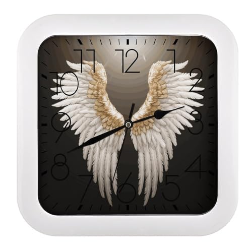 GHBNK Personalisierte Engelsflügel-Wanduhr, leise, nicht tickende Uhr, 26,7 cm, klein, klassisch, quadratisch, dekorative Digitaluhren für Küche, Wohnzimmer, Büro, Schlafzimmer, Badezimmer