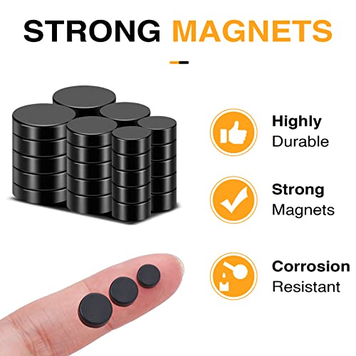 Image of TRYMAG Small Strong Rare Earth Magnets, 3 Sizes 30pcs, Small Neodymium Black Fridge Magnets for Whiteboard, Billboard, Hobbies, Office, Round Button Magnets