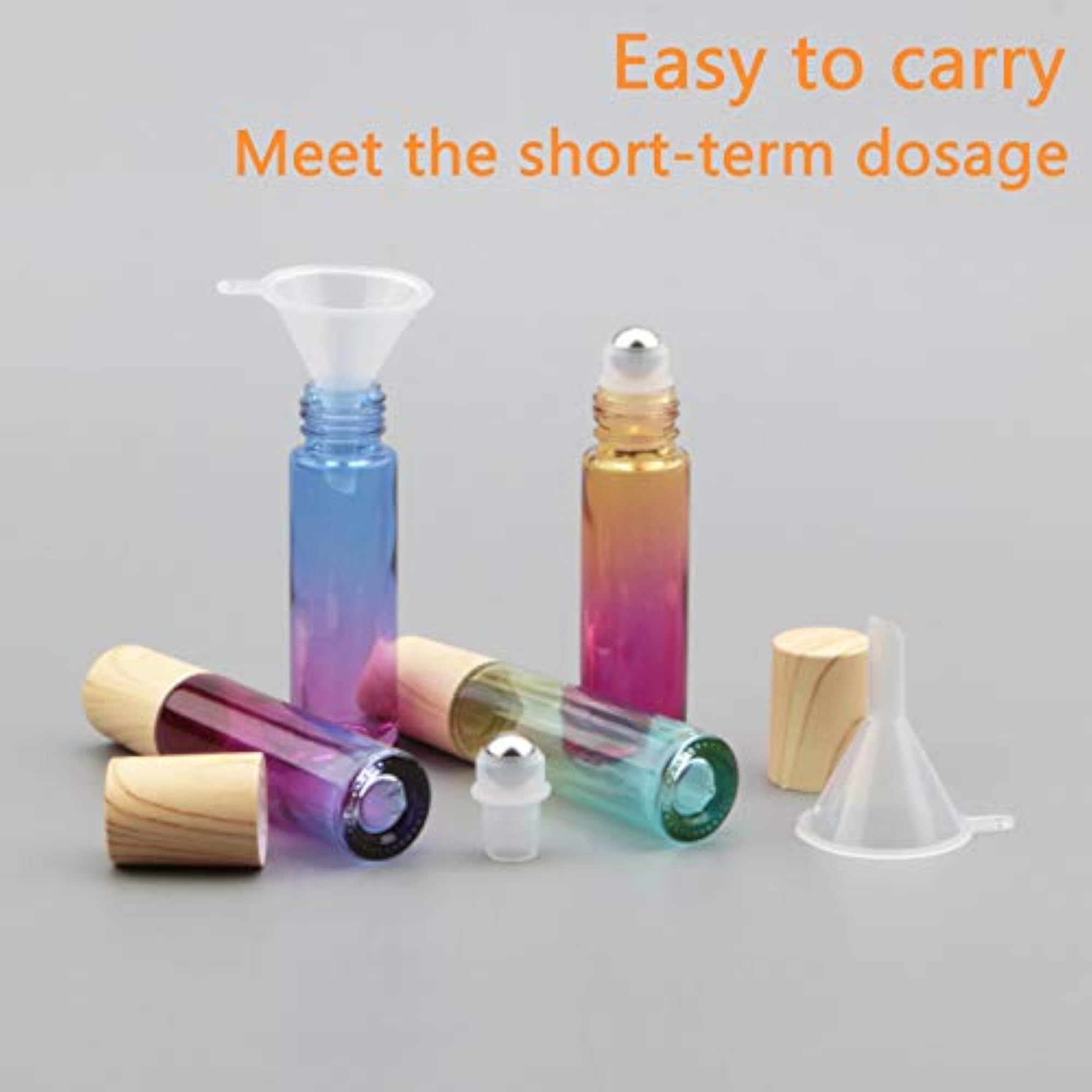 1/3 Oz Gradient Empty Refillable Glass Roller Bottles, 8 Pack