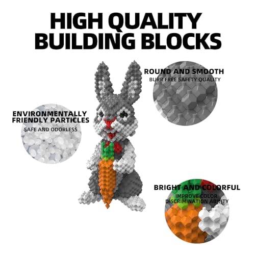 KADELE Easter Bunny Building Animal Sets, Extremely Challenging STEM Building Blocks Decor for Adults Kids, Micro 3D Educational Toys for Boys Girls Ages 8 and Up (927 Pieces) - Image 4