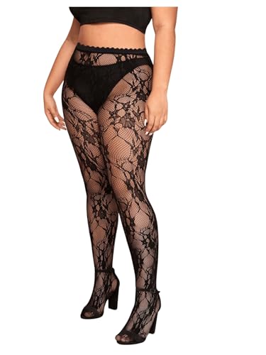 WDIRARA Women's Plus Size Fisnnet Stocking Patterned Tights High Waist Mesh Pantyhose4